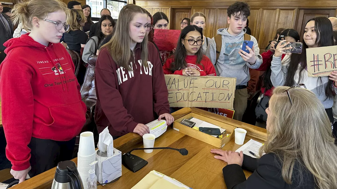 Students walk out of schools across Alaska to protest the governor's veto of education package