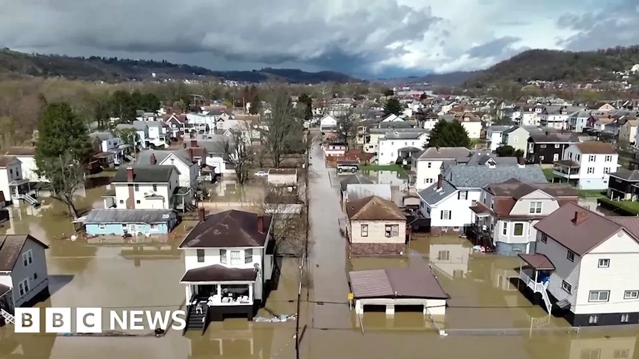 Aerial video shows flooding in north-east US after storms