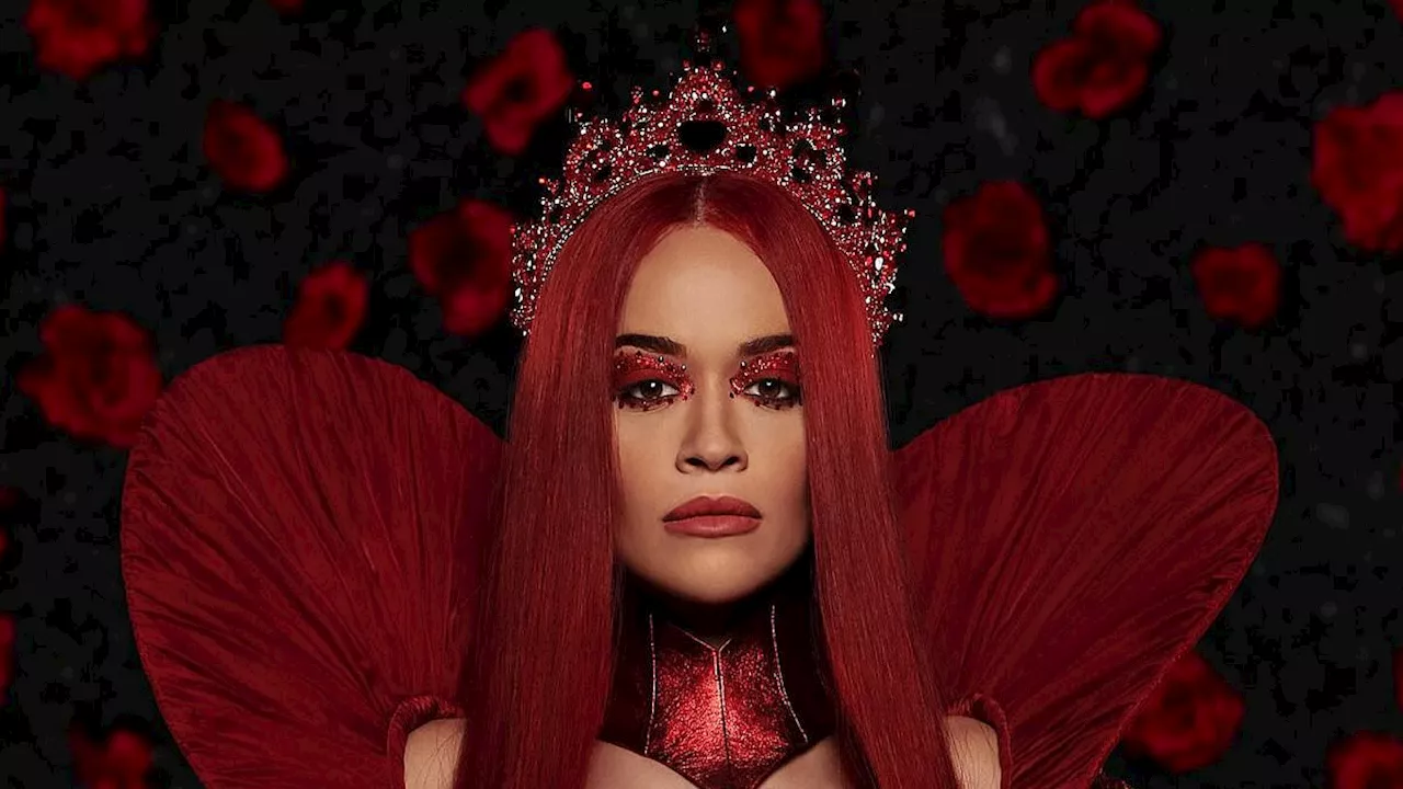 Rita Ora looks fierce in opulent blood-red gown as she debuts Queen of Hearts costume for upcoming...