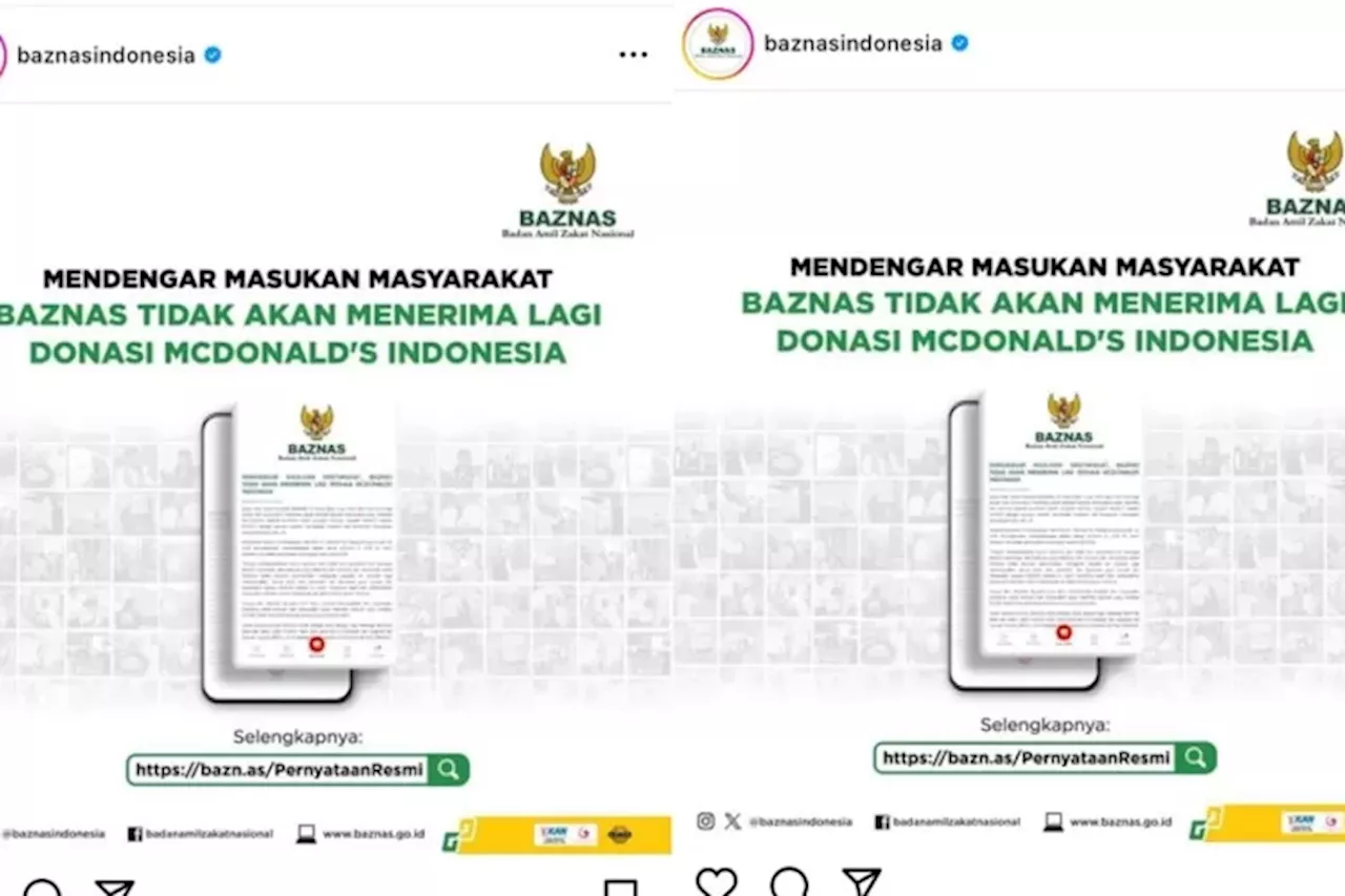 BAZNAS RI Keluarkan Statement Resmi Menyatakan Sikap Tidak Lagi Terima Donasi McDonalds Indonesia