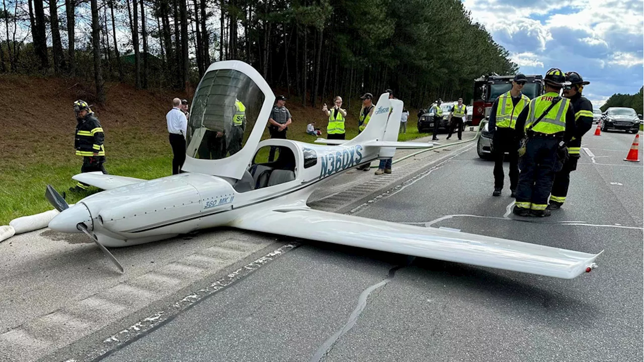 PHOTOS: Airplane crash-lands on North Carolina highway after leaving Lynchburg