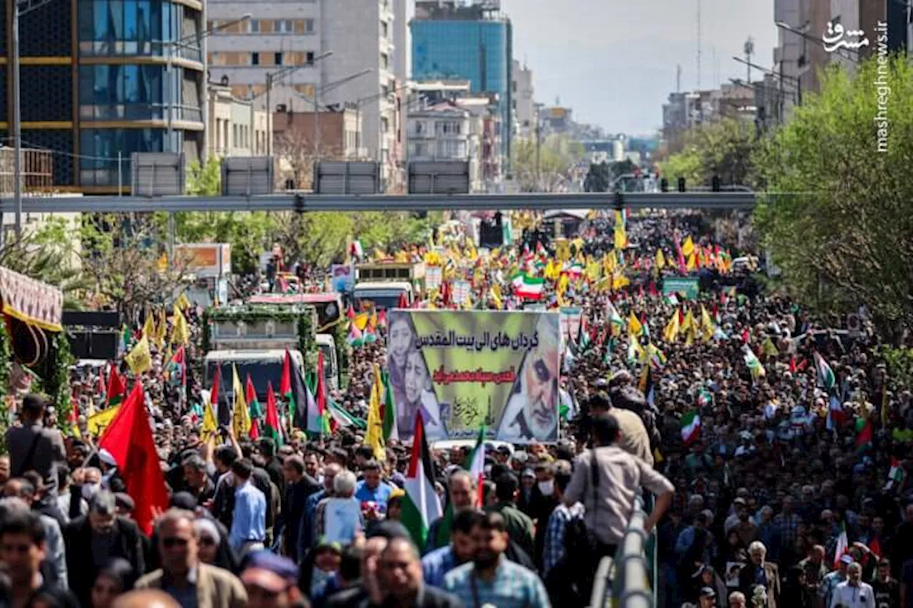 حضور میلیونی مردم ایران در راهپیمایی روز جهانی قدس/ تشییع پیکر شهدای حمله تروریستی به کنسولگری ایران در دمشق/بیعت با شهدای راه قدس در تهران+ فیلم و عکس