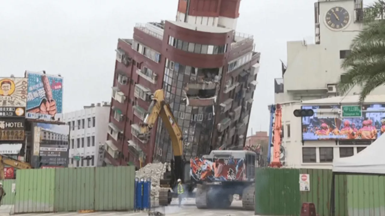 Dramatic footage captures moment building in Taiwan is destroyed