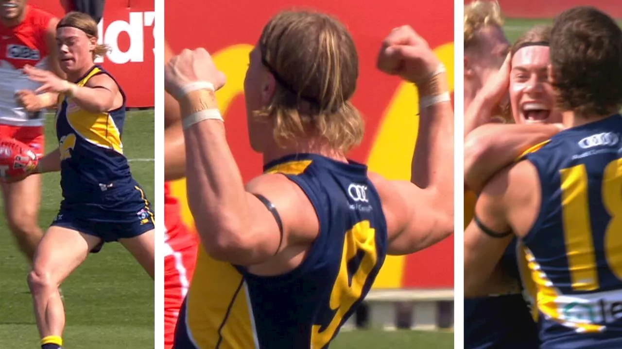 ‘No homesickness here’: No.1 pick’s BIG Eagles passion after first goal in ‘unreal’ AFL moment