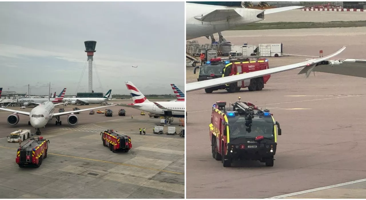 Aerei si scontrano in pista all'aeroporto di Londra Heathrow: ali distrutte e passeggeri sotto choc