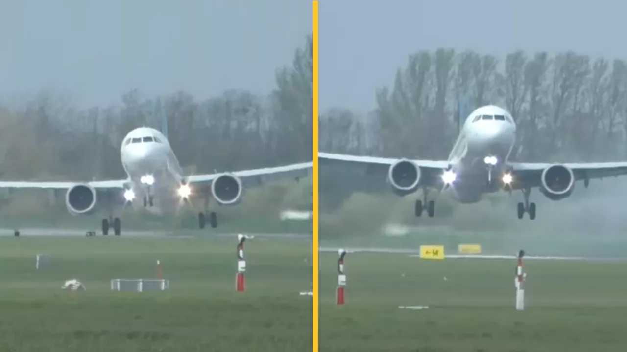 Plane lands sideways during storm at Dublin Airport