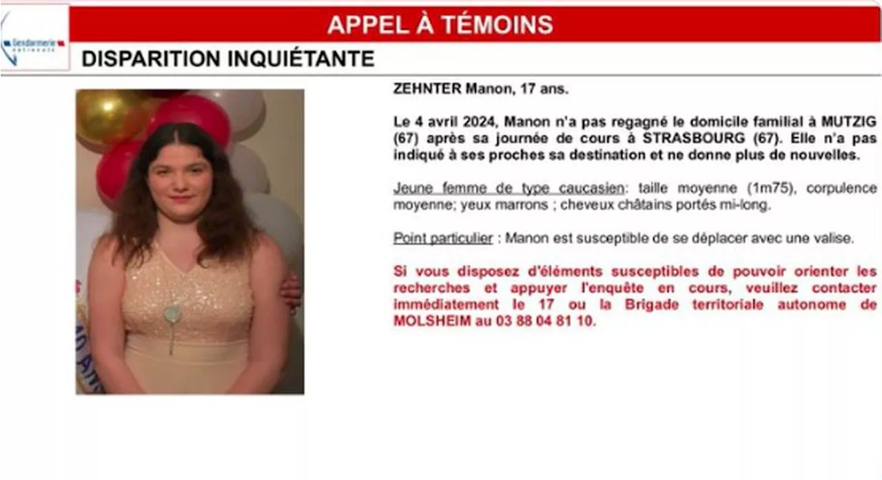 Appel à témoins pour la disparition de Manon à Strasbourg