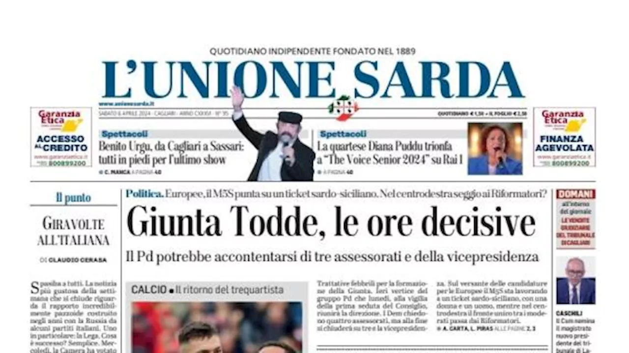 L'Unione Sarda in prima pagina verso la sfida alla Dea: 'Sarà il Cagliari di Gaetano'