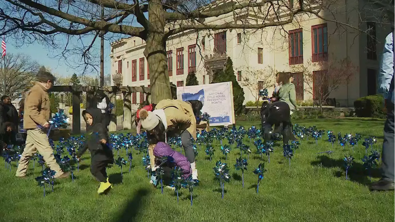 Pinwheels planted at Columbus City Hall for Child Abuse Prevention Month