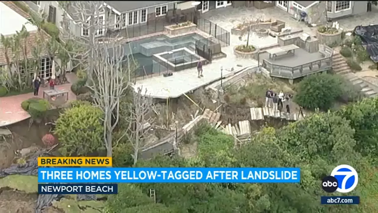 3 Newport Beach homes yellow-tagged after landslide takes out backyards