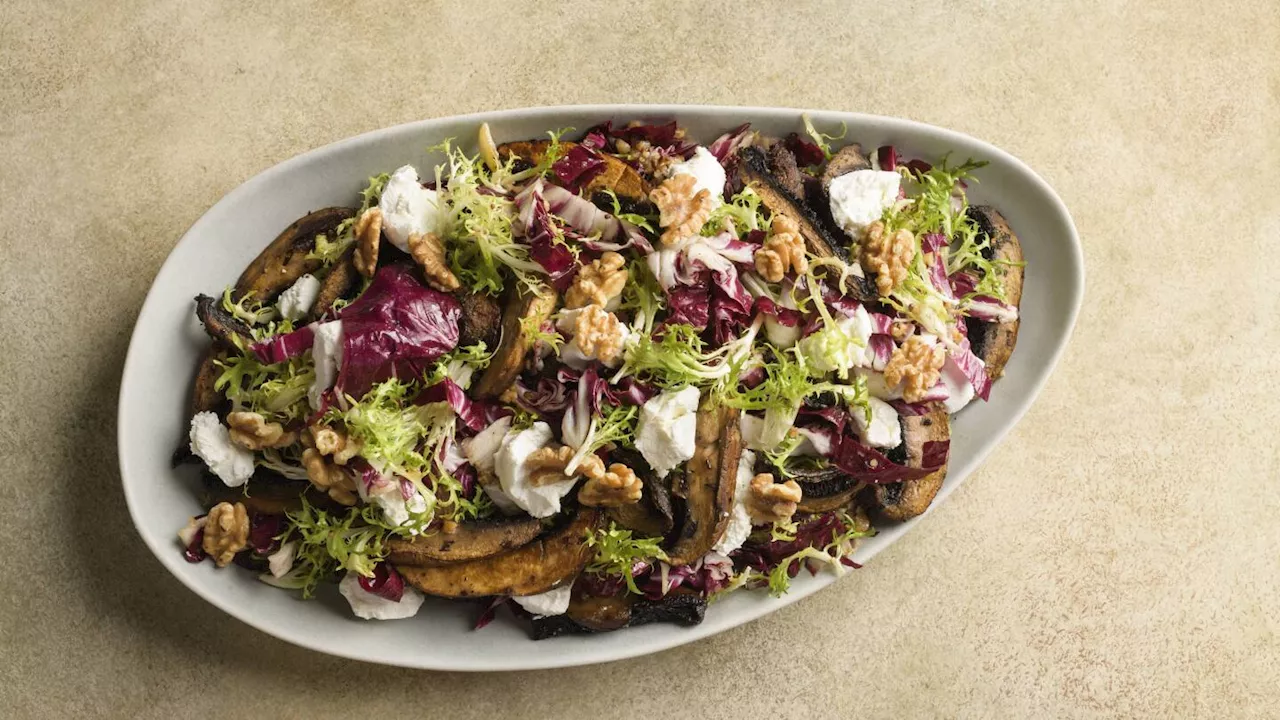 Tangy goat cheese balances meaty mushrooms in a simple vegetarian salad