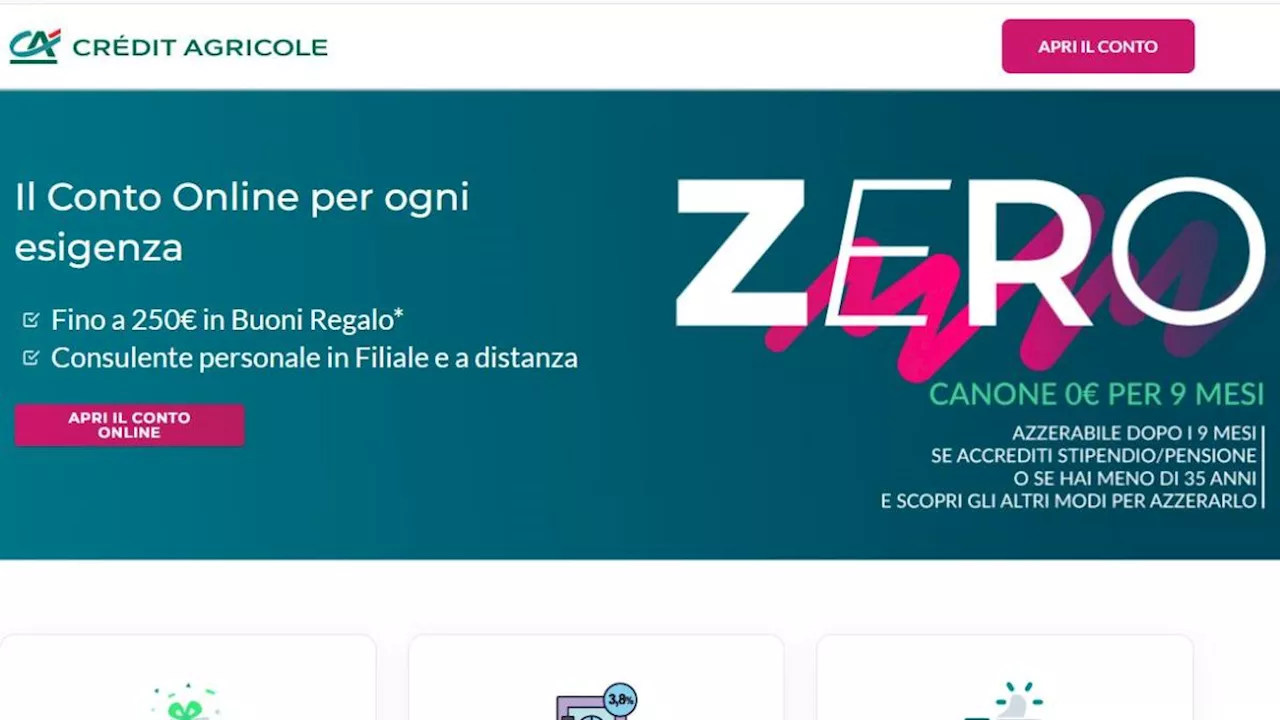 Crédit Agricole, conto online a canone zero fino ai 35 anni (e buoni Amazon in regalo)