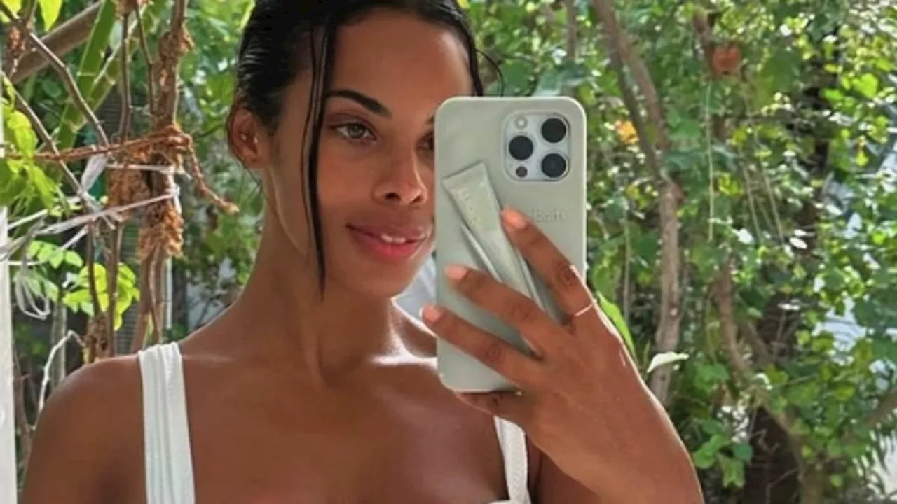 Rochelle Humes showcases her jaw-dropping figure in a skimpy white bikini during her sun-soaked...