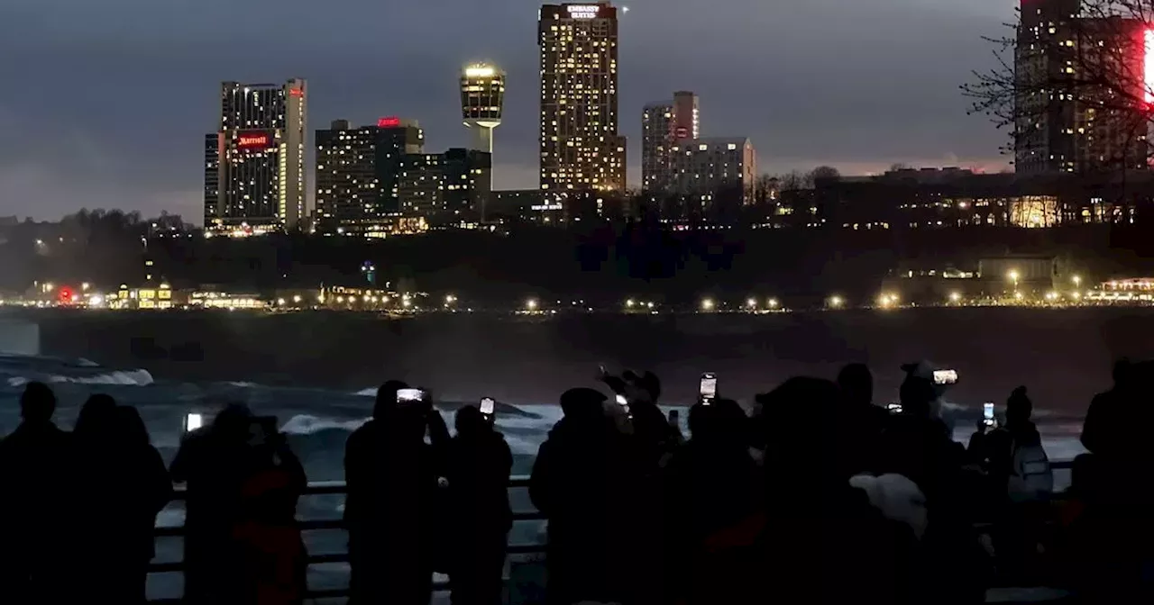 'Insane' moment crowds scream as solar eclipse turns sky dark over Niagara Falls