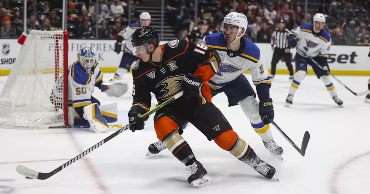 Frank Vatrano and Leo Carlsson score twice in Ducks' shootout loss to Blues