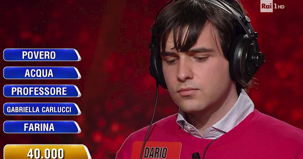Il giovane concorrente Dario torna campione de L'Eredità ma naufraga alla Ghigliottina