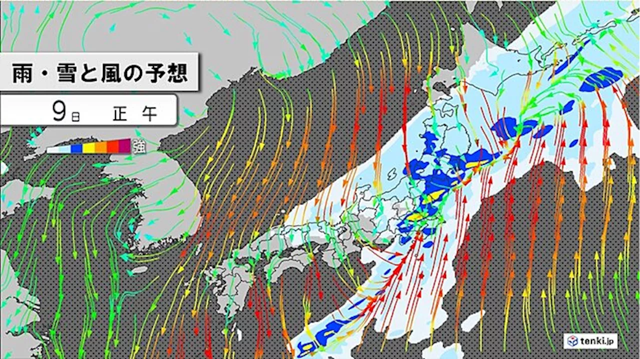 9日 東海は朝 関東は昼前後が大雨のピーク 各地で北風強まる 気温急降下(気象予報士 青山 亜紀子 2024年04月09日)