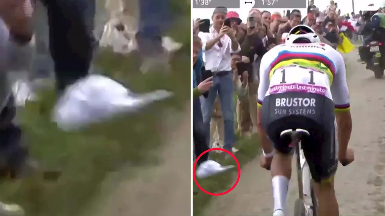 Fan Throws Hat at Mathieu van der Poel During Paris-Roubaix Triumph