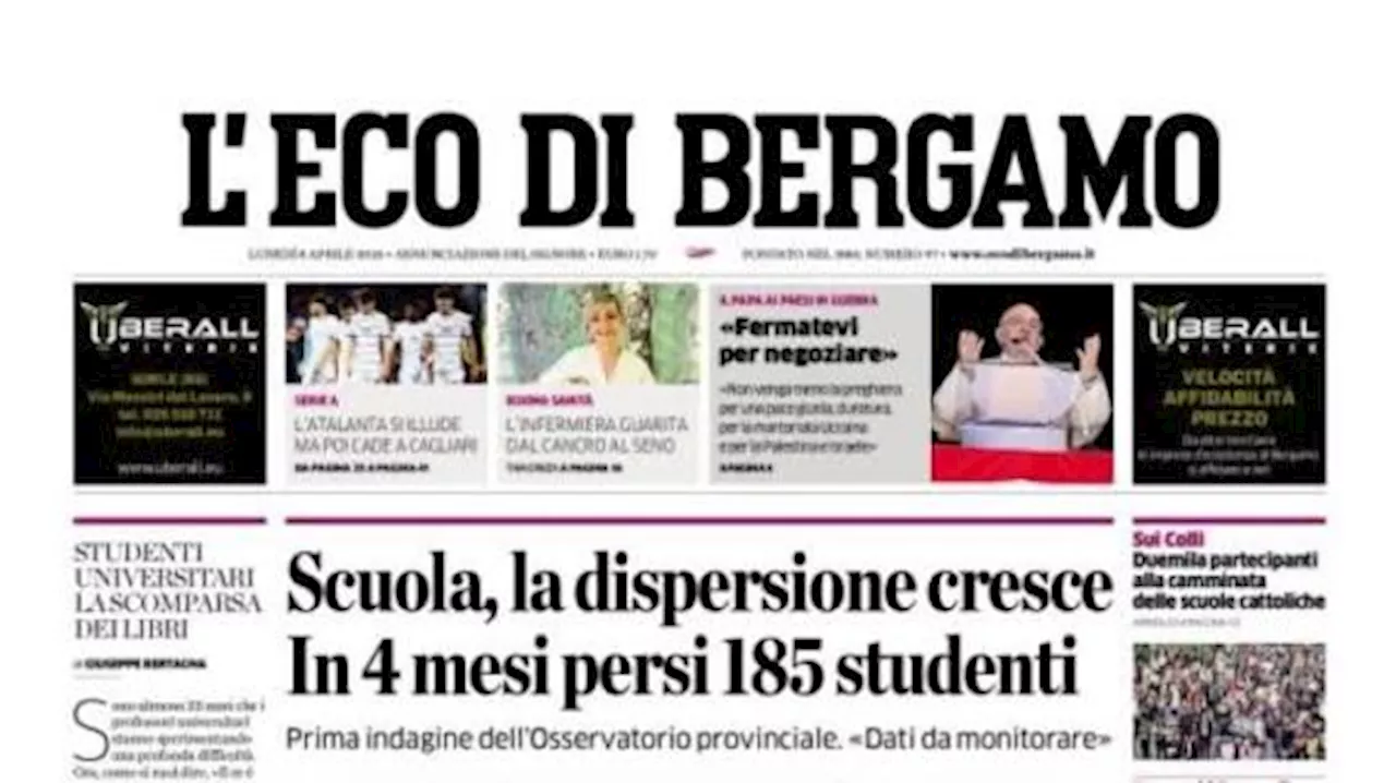 L'Eco di Bergamo in prima pagina: 'L'Atalanta si illude ma poi cade a Cagliari'