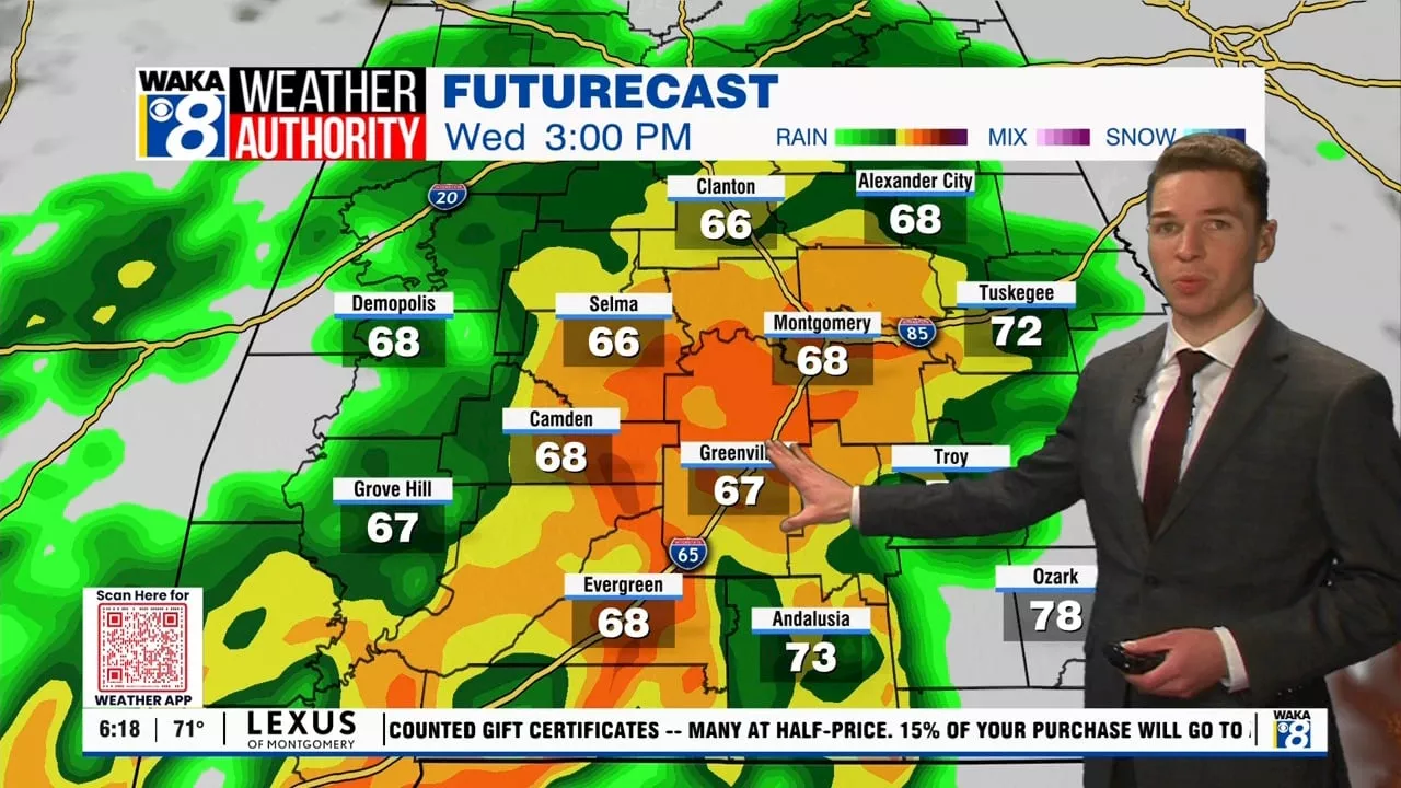 Showers Tuesday; Heavy rain, strong/severe storms Wednesday