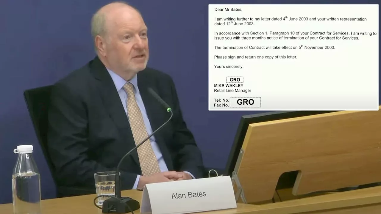 Post Office inquiry latest: Alan Bates's termination letter revealed