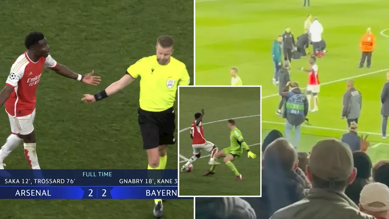 Bukayo Saka was absolutely convinced referee should have given last minute penalty vs Bayern Munich