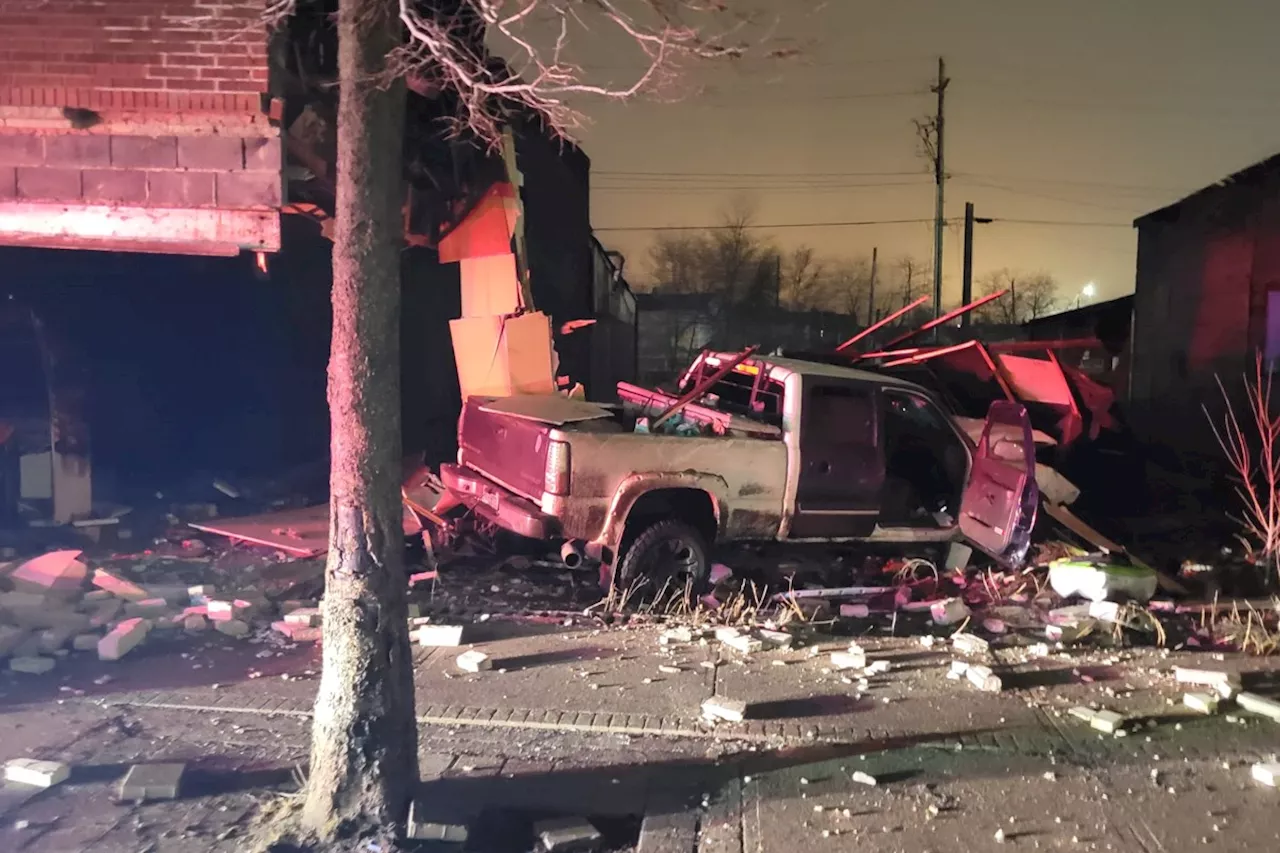 Pickup Truck Crashes into Building in Thunder Bay