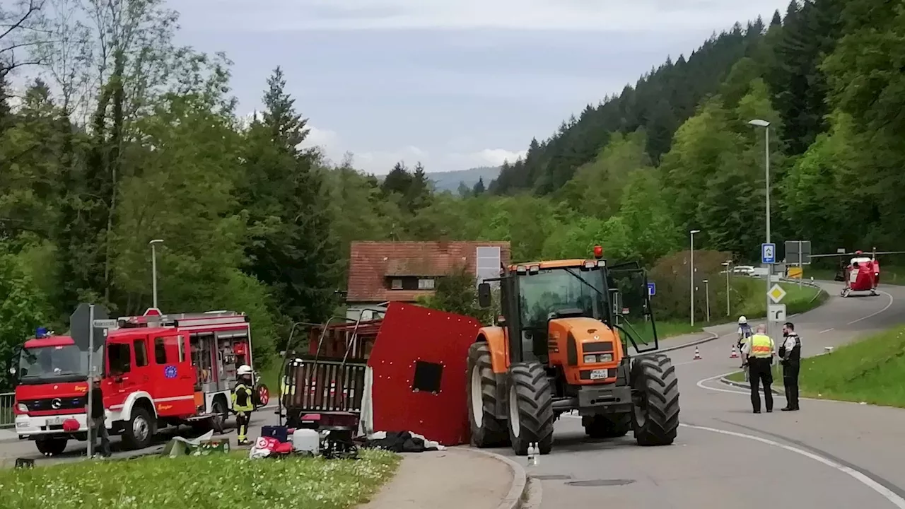 30 people are injured when a trailer overturns in southwestern Germany