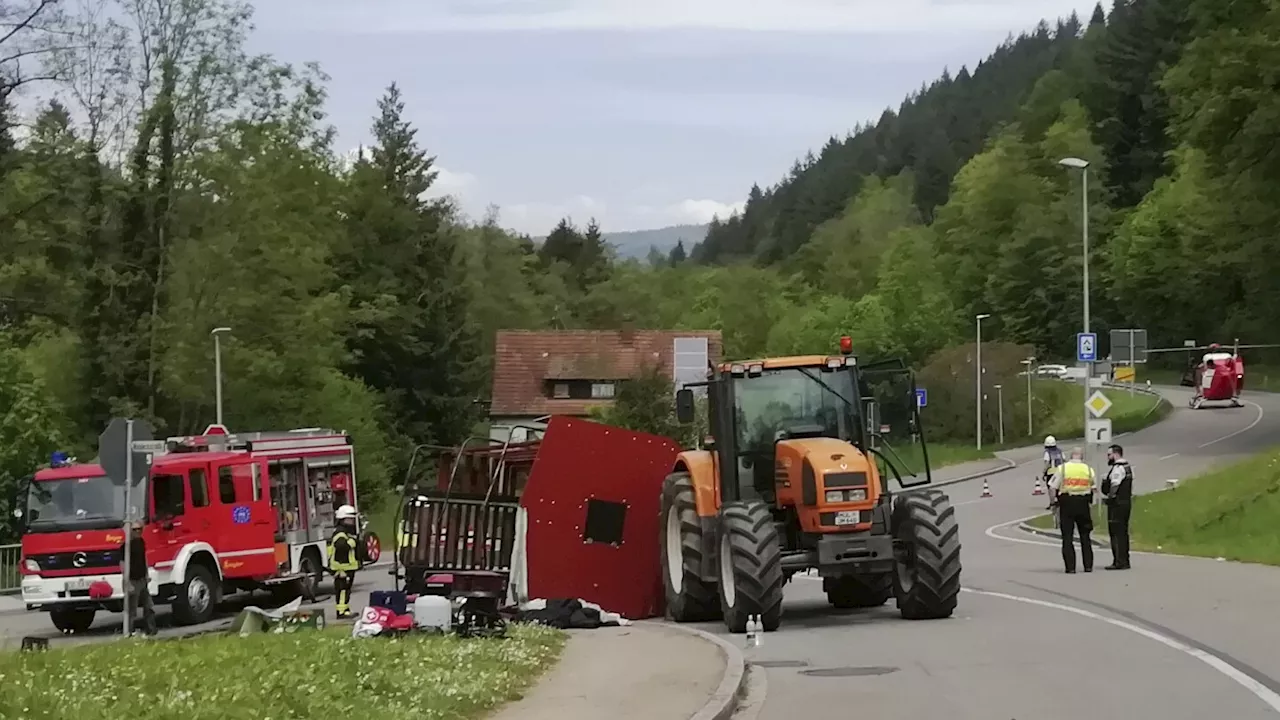 30 people are injured when a trailer overturns in southwestern Germany