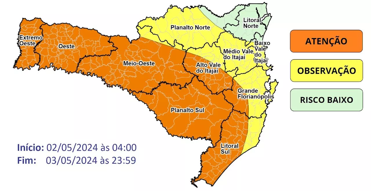 Frente fria que atinge RS avança e deve levar temporais para Santa Catarina