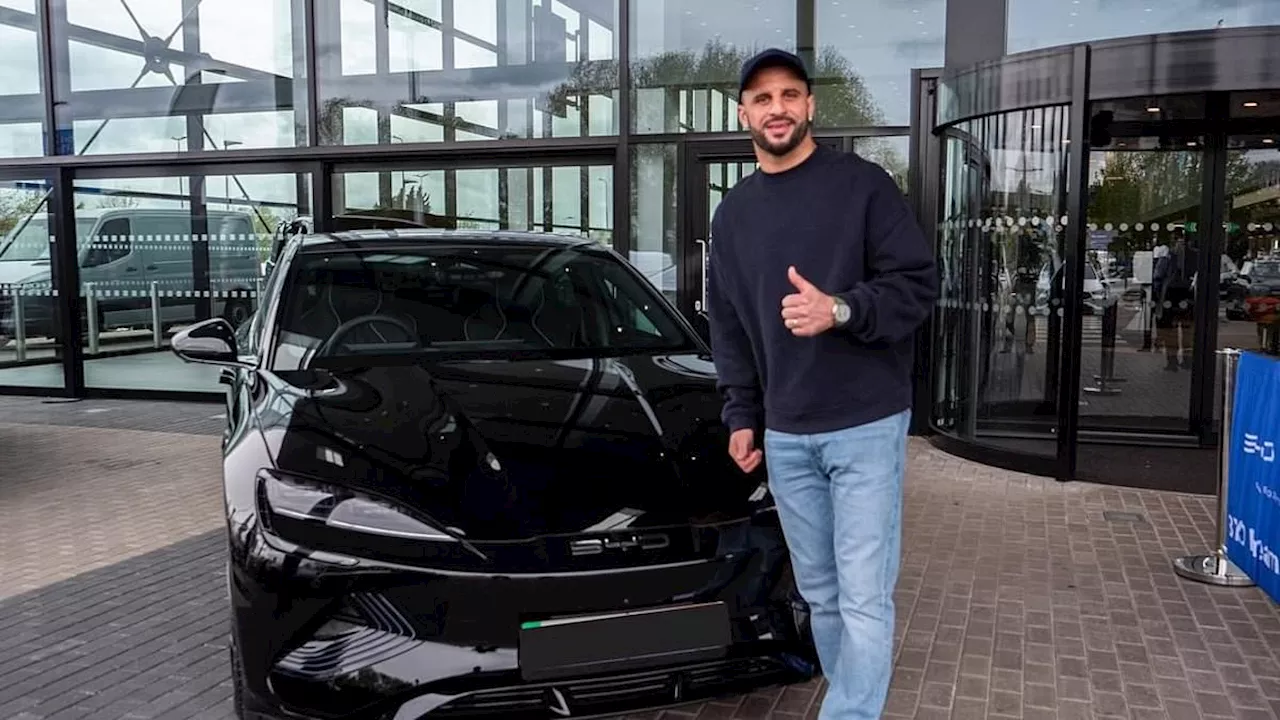 Kyle Walker picks up his new £48,700 BYD Seal after Lauryn Goodman was accused of purposefully...