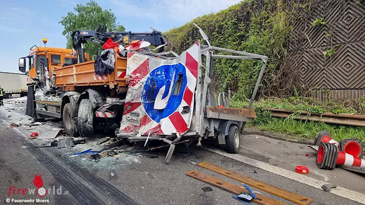 D: Lkw kracht auf A 40 bei Moers fast ungebremst auf Absicherungs-Lkw