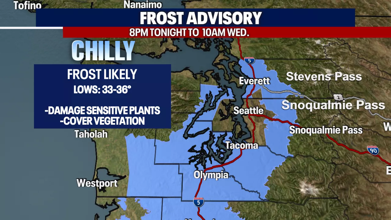 Seattle weather: Frost Advisory Tuesday night through Wednesday morning