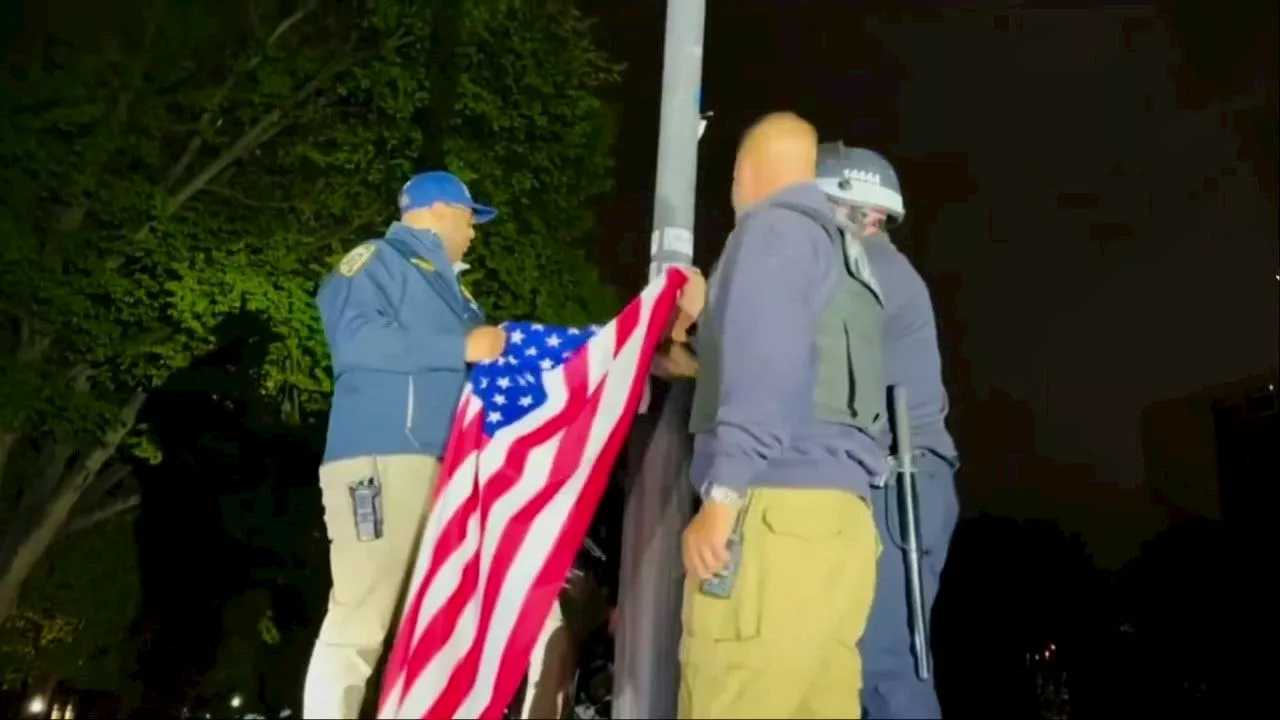 NYPD removes Palestinian flag from CCNY campus, reraises American flag after anti-Israel protest