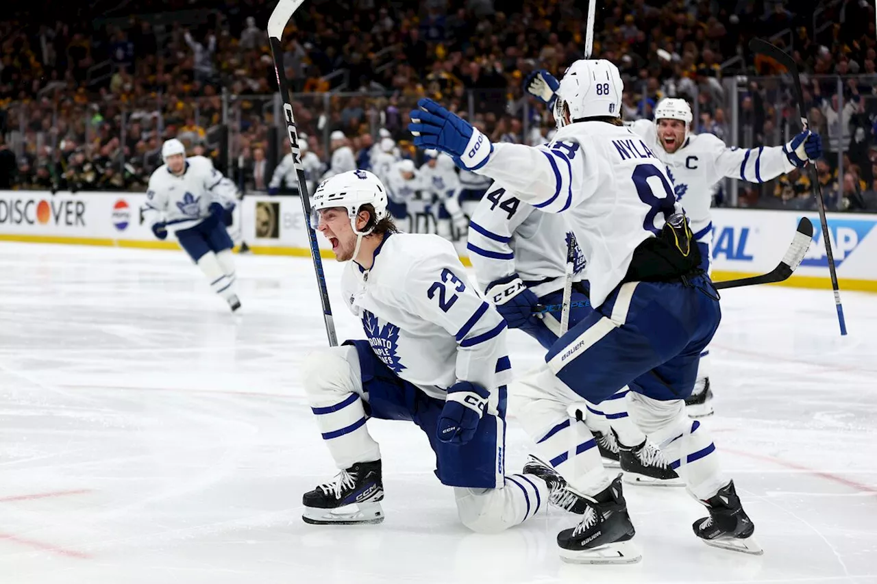 Knies scores in OT, Maple Leafs top Bruins 2-1 to stay alive without Matthews