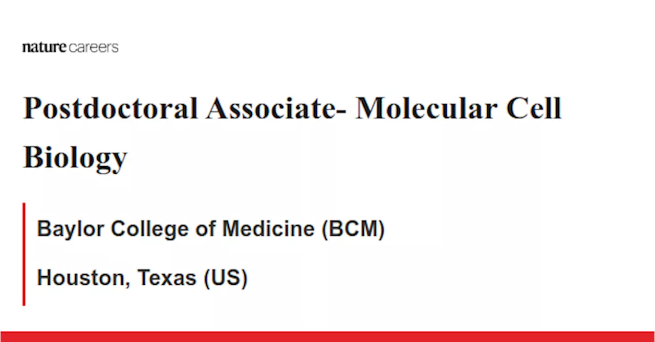 Postdoctoral Associate- Molecular Cell Biology - Houston, Texas (US) job with Baylor College of Medicine (BCM)