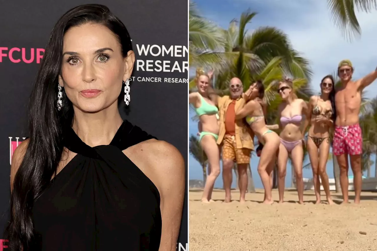 Demi Moore Wears Itty-Bitty Leopard Bikini Alongside Daughters in Vacation Video