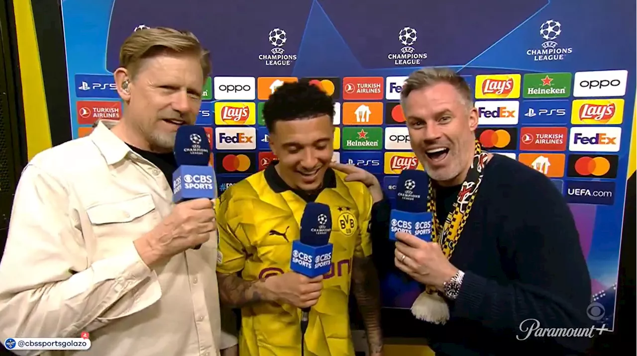 ‘Eight pints’ deep Jamie Carragher ‘slurs’ his words as he does hilarious interview with Jadon Sancho...