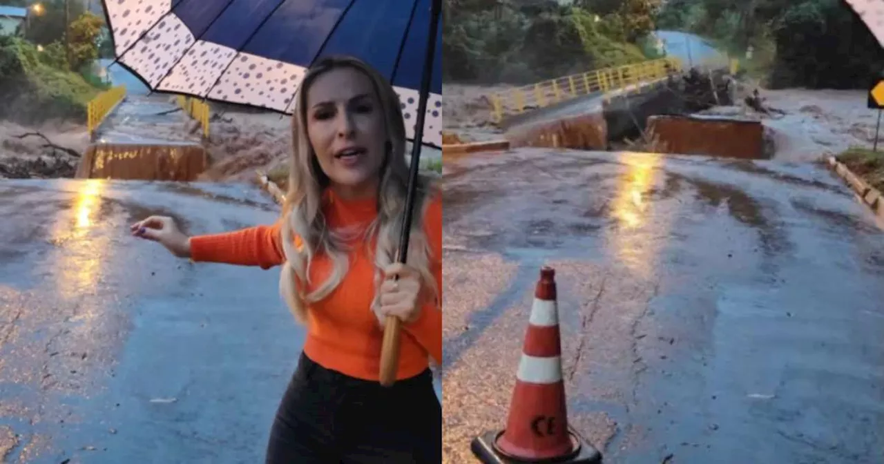 Ponte é arrastada pela correnteza enquanto prefeita grava vídeo sobre chuva no RS