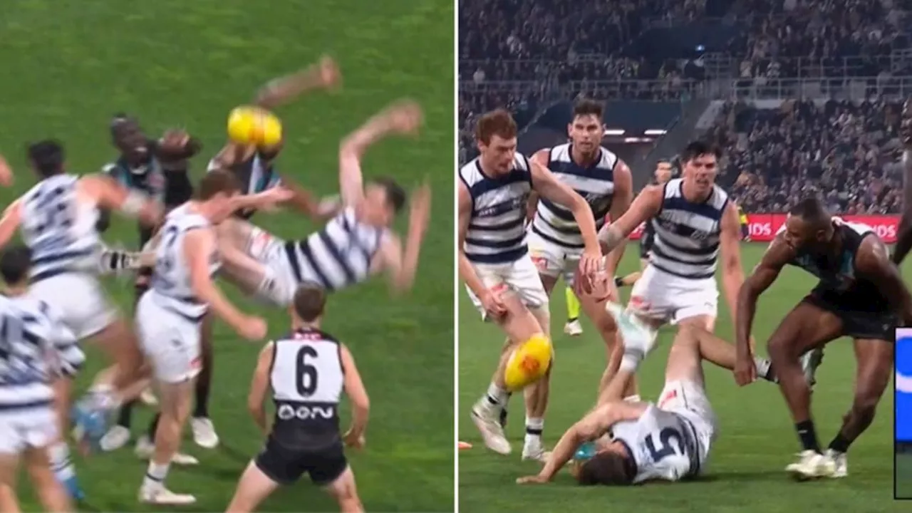 Jeremy Cameron plays out Geelong’s six-point loss to Port Adelaide despite heavy hit to the head