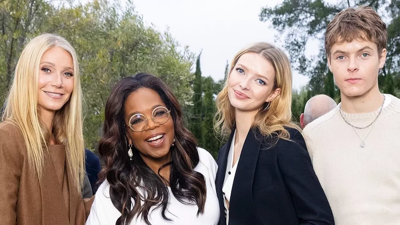 Gwyneth Paltrow, 51, daughter Apple, 19, and son Moses, 18, all tower over Oprah at her Montecito...