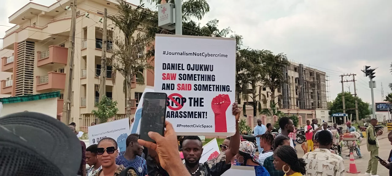 Nigerian journalists, activists protest in Abuja, demand release of FIJ’s Daniel Ojukwu