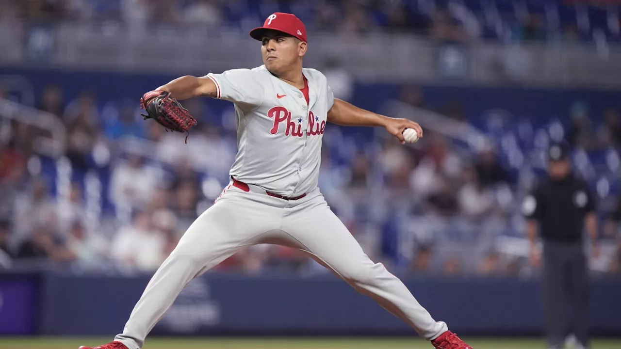 Suárez throws 7 scoreless innings, Castellanos and Rojas homer in Phillies 8-2 win over Marlins