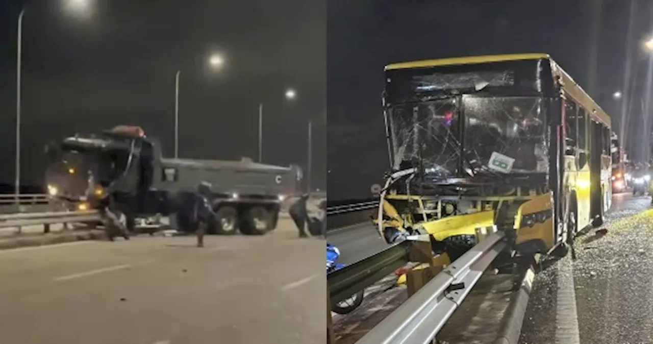 5 injured after lorry making illegal U-turn hits bus along Tuas Second Link