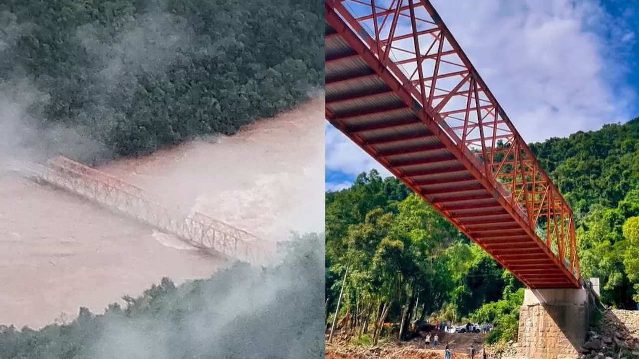 Vídeo: ponte reconstruída por moradores resiste às fortes chuvas que atingem o RS