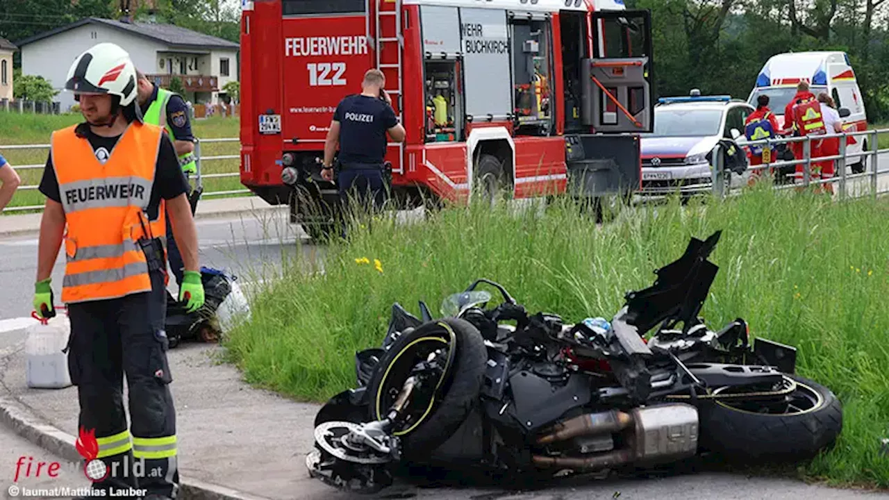 Oö: Motorradfahrer (71) bei Kreuzungsunfall mit Pkw in Buchkirchen schwer verletzt