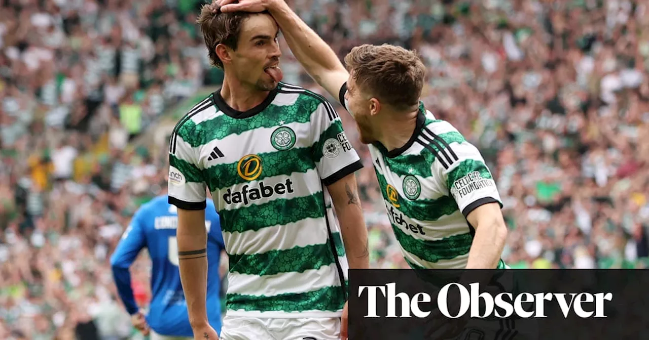 Matt O’Riley helps Celtic see off 10-man Rangers to all but secure Scottish title