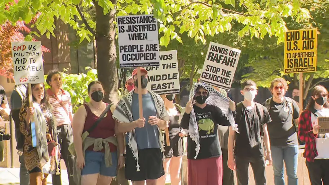 Pro-Palestinian protesters gather as President Biden visits Seattle for fundraising events