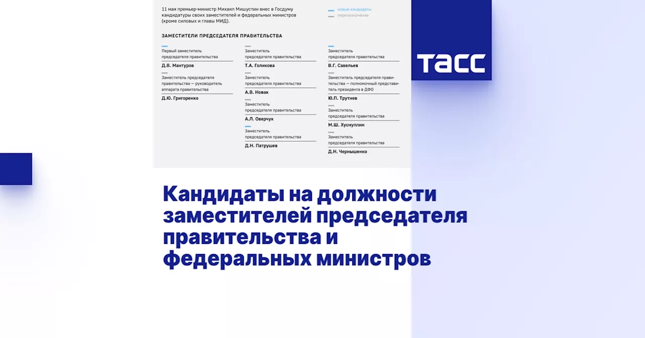 Кандидаты на должности заместителей председателя правительства и федеральных министров