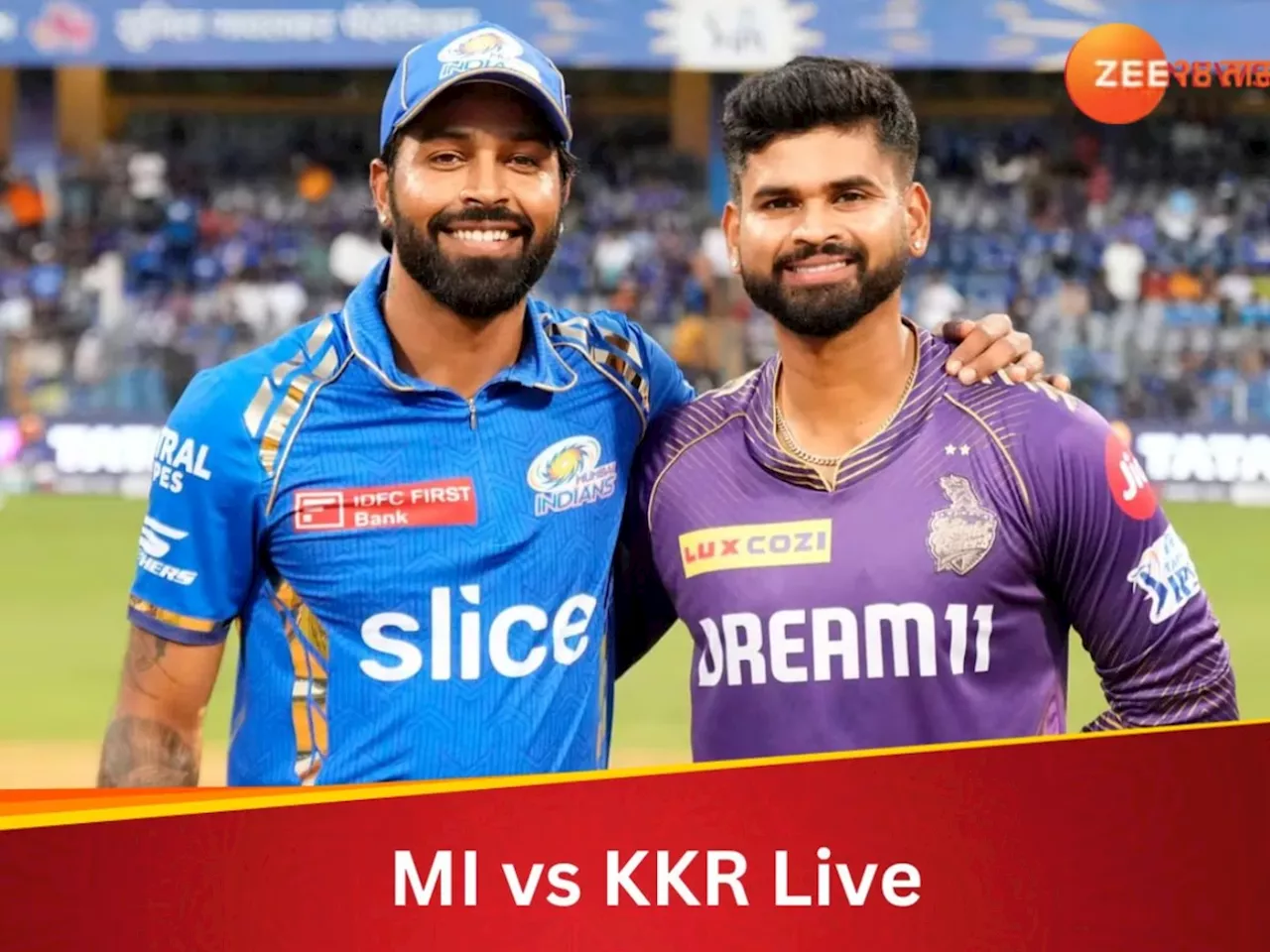 MI vs KKR Live Score : पावसामुळे सामना थांबला अजून टॉसही नाही